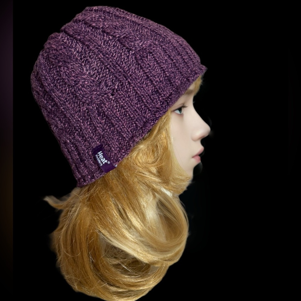 Heat Holders Purple Cable Knit Beanie - Picture 2 of 4
